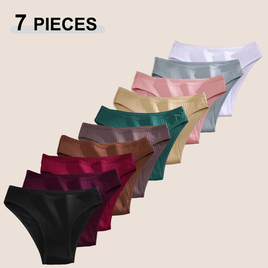 7PCS Women's Seamless Cotton Panties Ladies Low Rise Stripe Underwear Elastic Comfortable Cotton Briefs Breathable Sexy Lingerie
