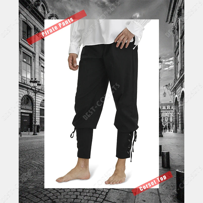 Medieval Pants for Men Costume Cosplay Renaissance Bandage Pants Gothic Trousers Plus Size Pirate Pants Brown Black
