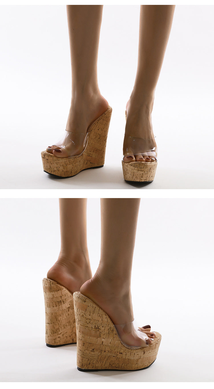 Aneikeh PVC Transparent Wedges Platform Sandals High Heeled Summer 2025 Fashion Women's Slippers Thick Sole Beach Shoes Mujer