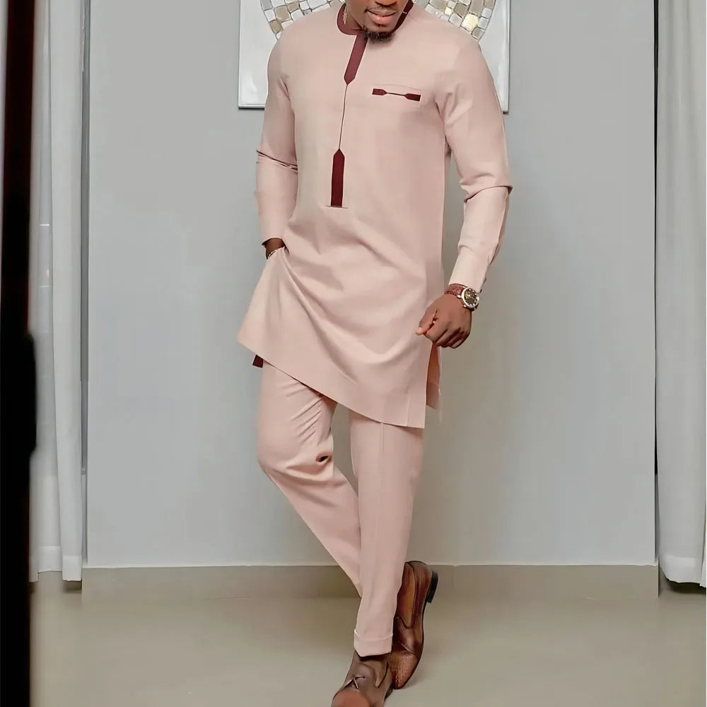 2026 New African Traditional Men's Set Casual Slim Fit Men's Suit Fashion Travel Men's Set Kaunda Style Men's Two Piece Set