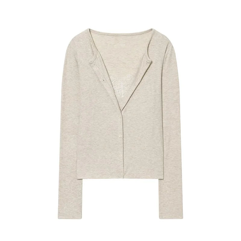 MUJER Lace Cropped Jacket Women Tops Vintage Knit Demi-season Jackets for Women Button up Women's Coats Office Knitted Cardigan