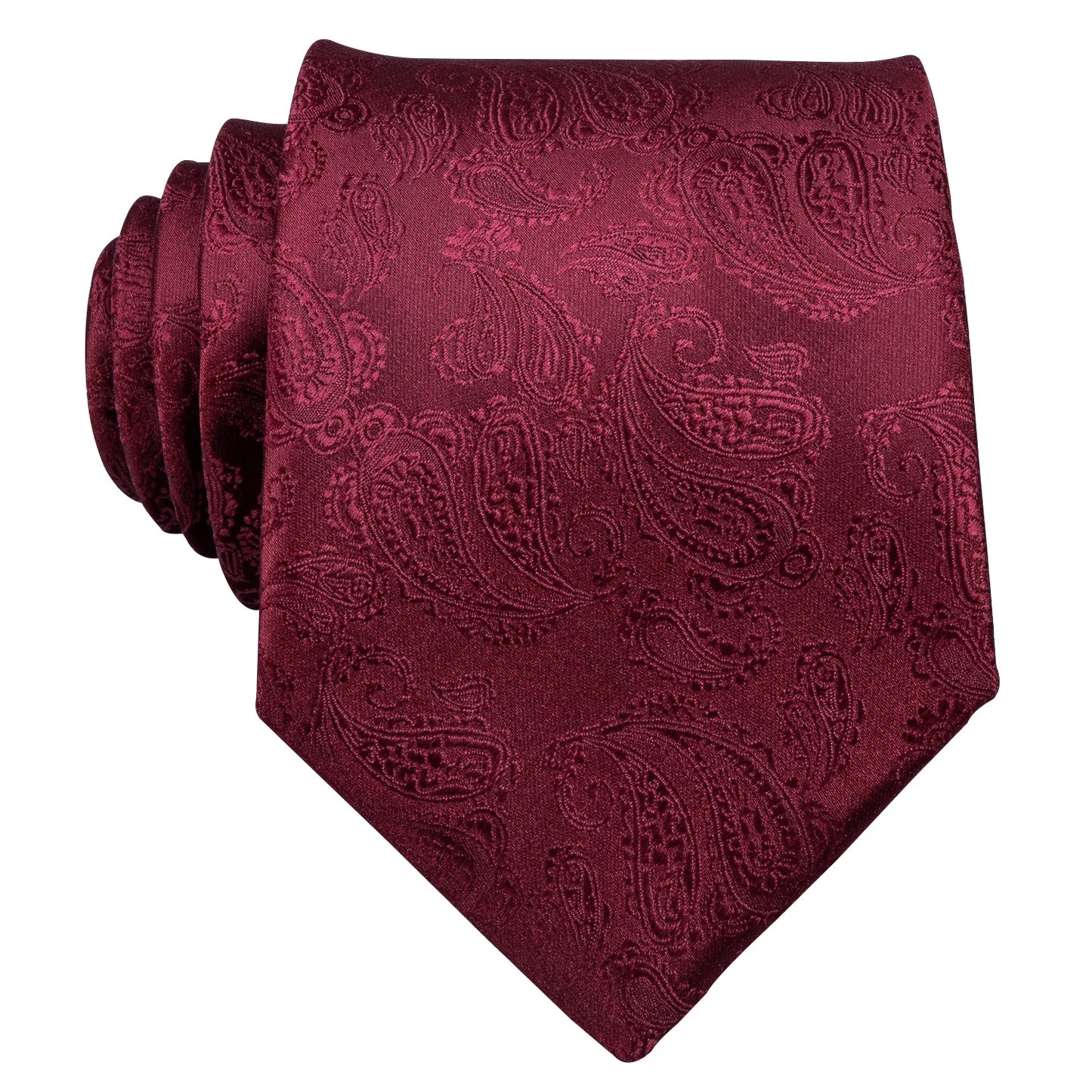 Exquisite Rust Red Silk Ties For Men Designer Pasiley High Quality Handkerchief Cufflinks Set Wedding Party Business Barry.Wang BAZAARHUBO
