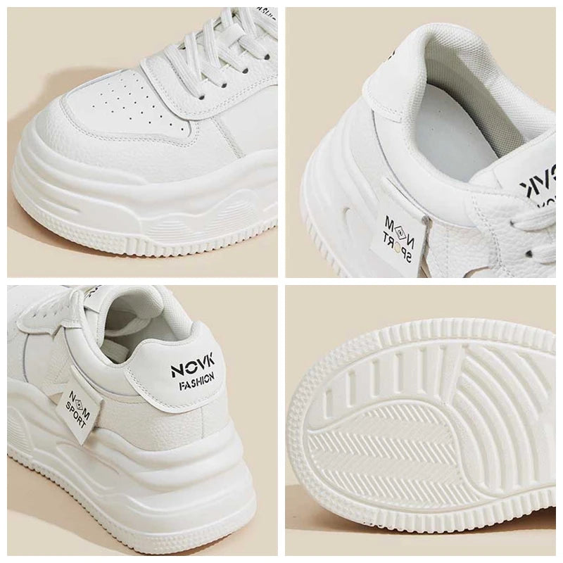 Fujin 8.5cm Genuine Leather Women Vulcanize Chunky Sneakers Women Summer Hidden High Heels Platform Wedge Summer Mesh Shoes