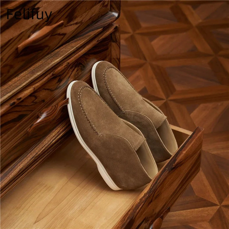 Autumn Men's Casual Soft Bottom Real Leather Shoes Slip-On High Top Daily Wear Shoes Comfortable Sheepskin Versatile Flat Shoes