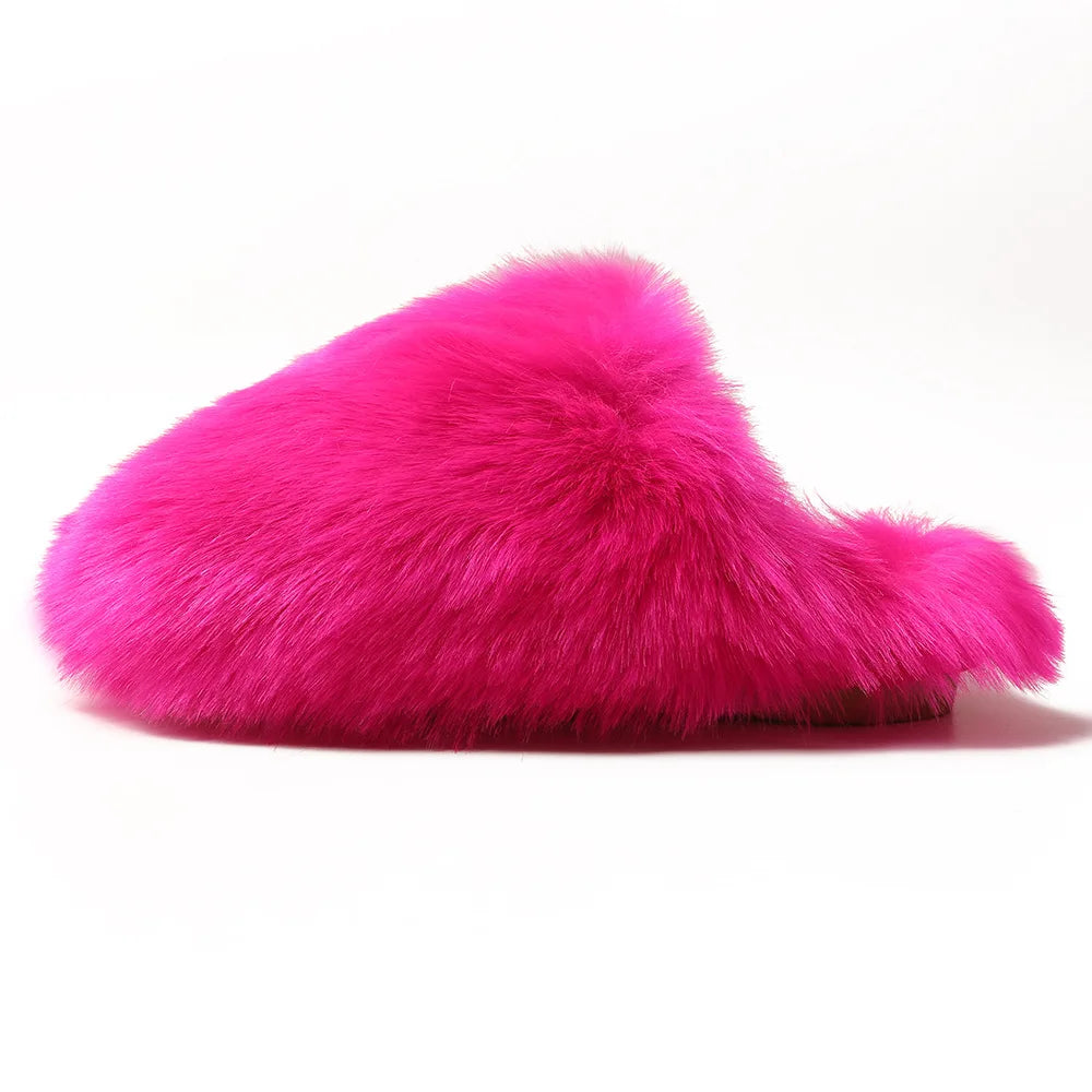 Ladies Winter High Quality Fox Fur Slippers Women Warm Fur Slides Girls Luxury Furry Slippers Soft Comfortable Home Cotton Shoes