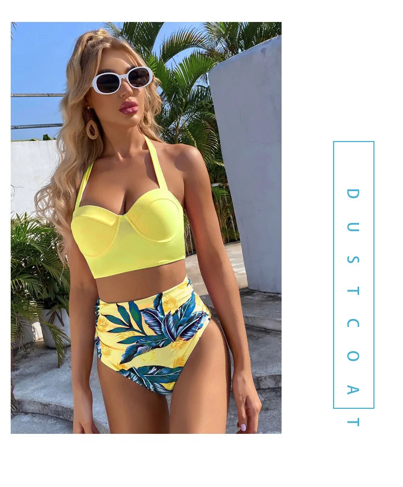 Sexy High-Waist Bikini Split Swimsuit Hard Baggy Two-Piece Swimming Suit Trendy Poolwear Beachwear Comfortable Supportive