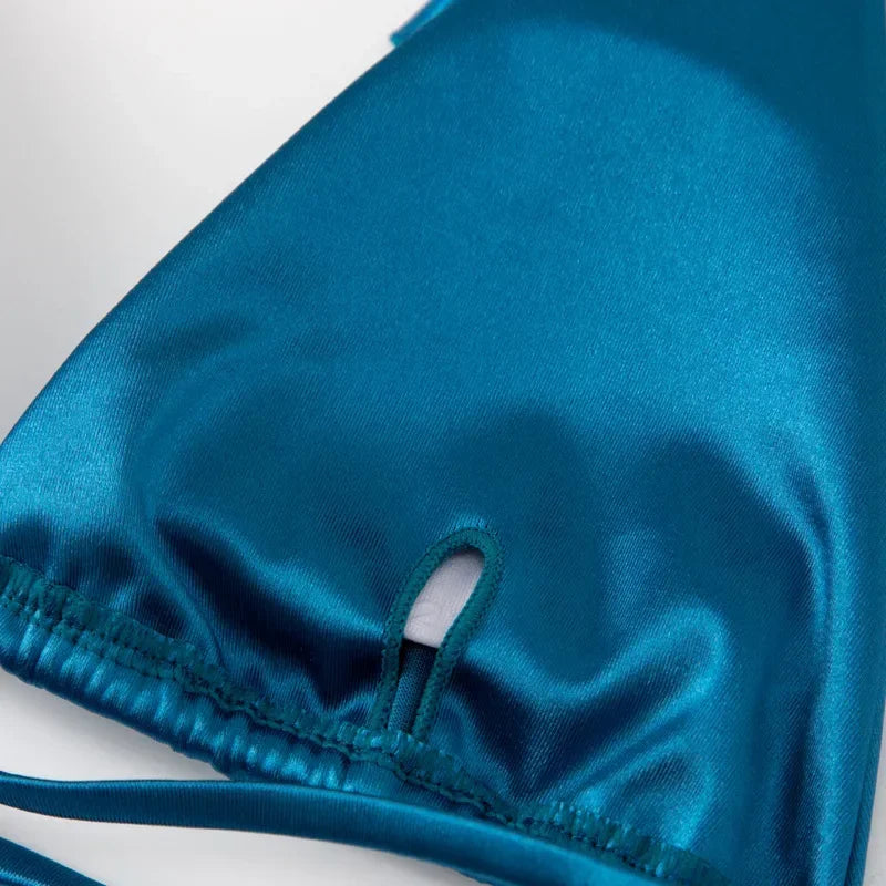 Sexy Halter Satin Brazilian Bikini Women Swimwear Female Swimsuit Two-pieces Bikini Set Bather Bathing Suit Swim Women Swimsuit