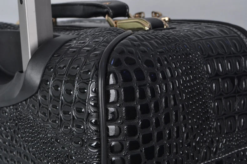 Crocodile pattern leather rolling luggage 16/20/24 inch boarding trolley suitcase real leather men's and women's travel luggage