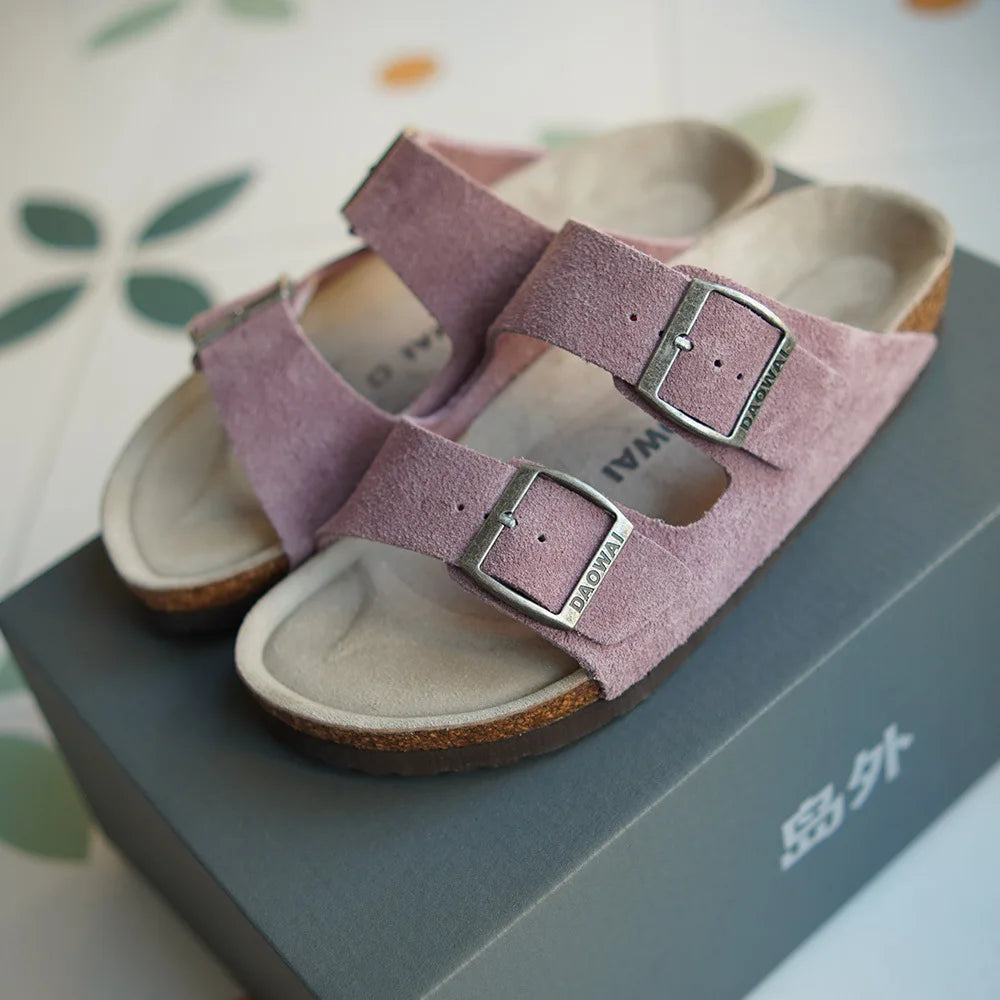 Genuine Leather Men Women Cow Suede Slippers Boy Girl Beach Slides Classic Cork Footbed Women Sandals  With Orthopedic Diabetic