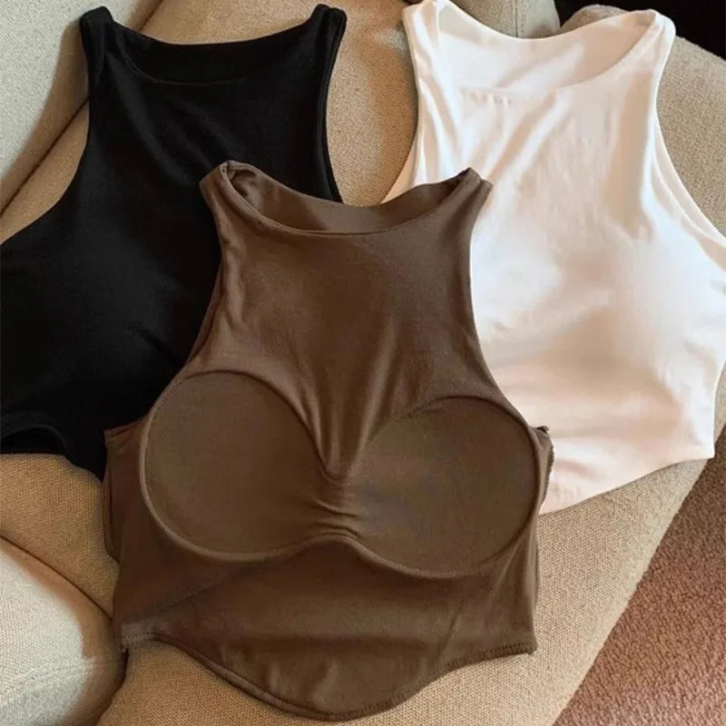 Summer Women Tank Top With Cups U Sports Bra For Running Yoga Gym Crop Tops