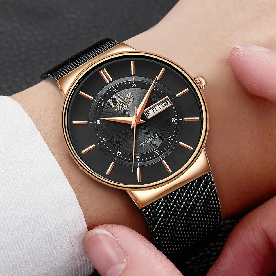 LIGE Fashion Man Watch Waterproof Sport Calendar Quartz Watch Men Top Brand Luxury Steel Strap Men's Watches Relogio Masculino