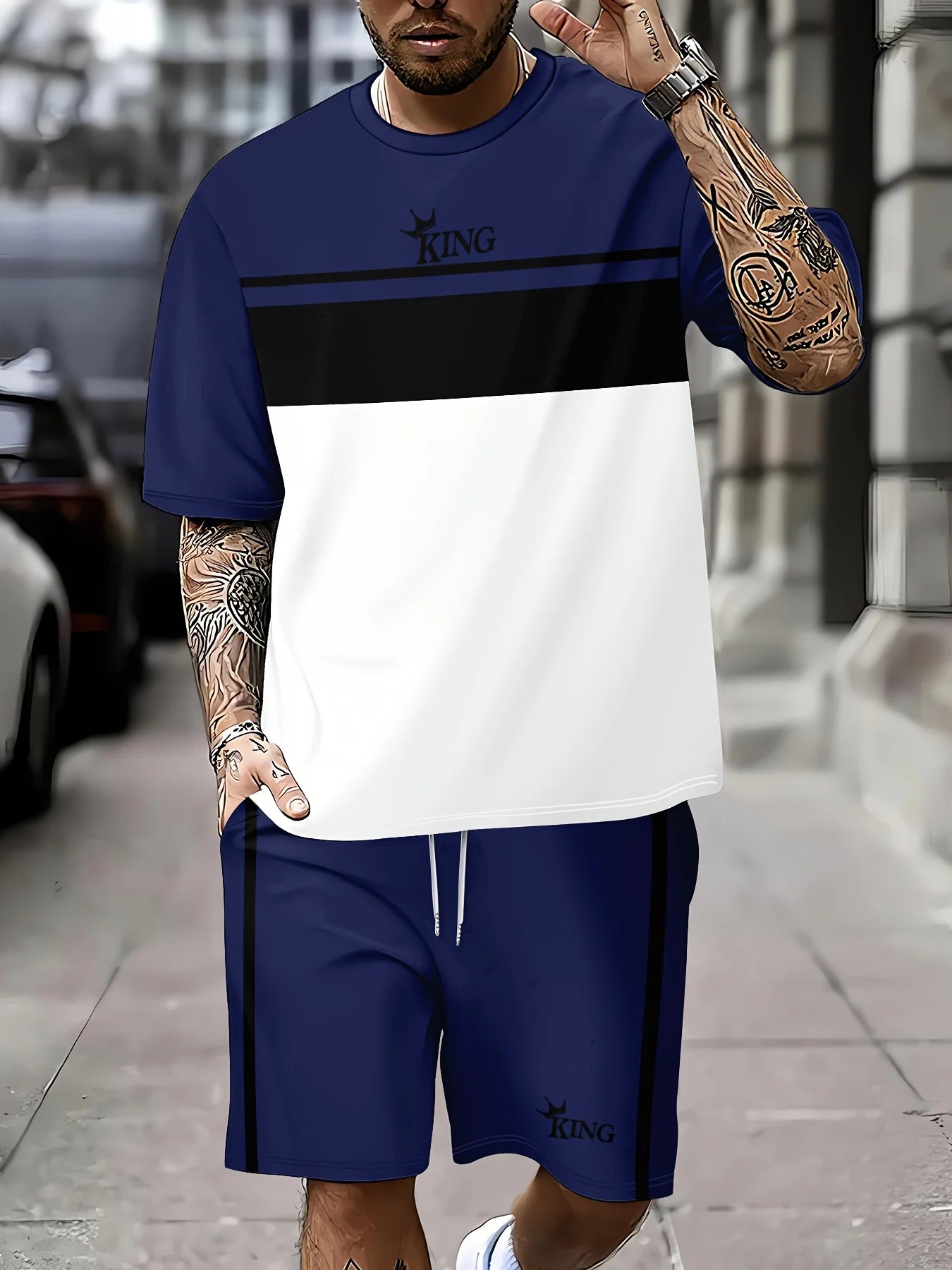 New Summer Men's Sportswear Striped Short-Sleeve T-Shirt Set Two-Piece Outdoor Travel Apparel Relaxed-Fit Shorts Training Wear