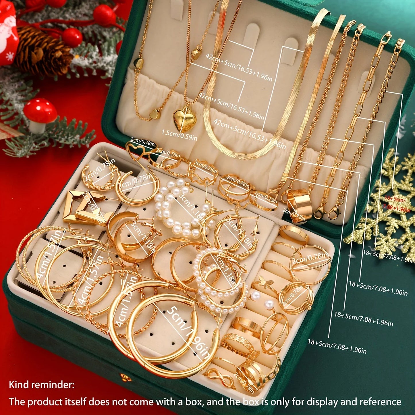 54 piece set of fashionable and luxurious vintage rings, earrings, heart-shaped necklaces, bracelets, and multiple jewelry sets