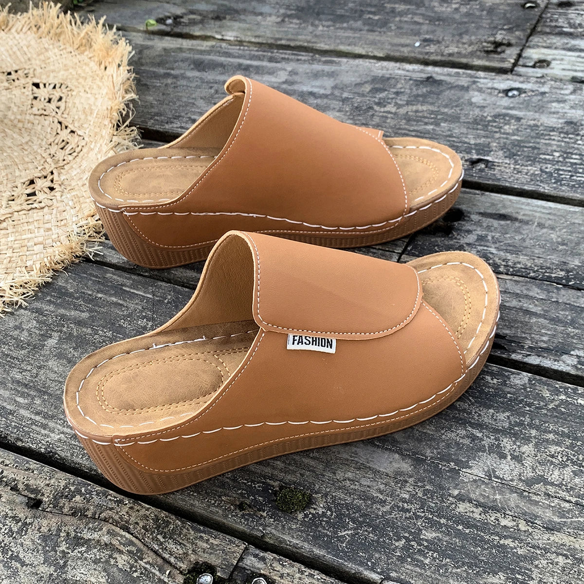 Minimalist Summer Women Sandals Fashion Thick Sole Wedge Heel Platform Slides Slip on Sandals Woman Slippers Female Footwear