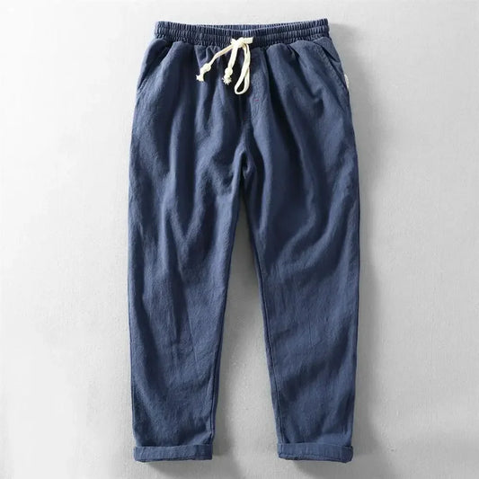 Men's Casual Pants Straight Linen Trousers Male Black Polyester Korean Style Classic New in Streetwear Baggy Summer ZL449