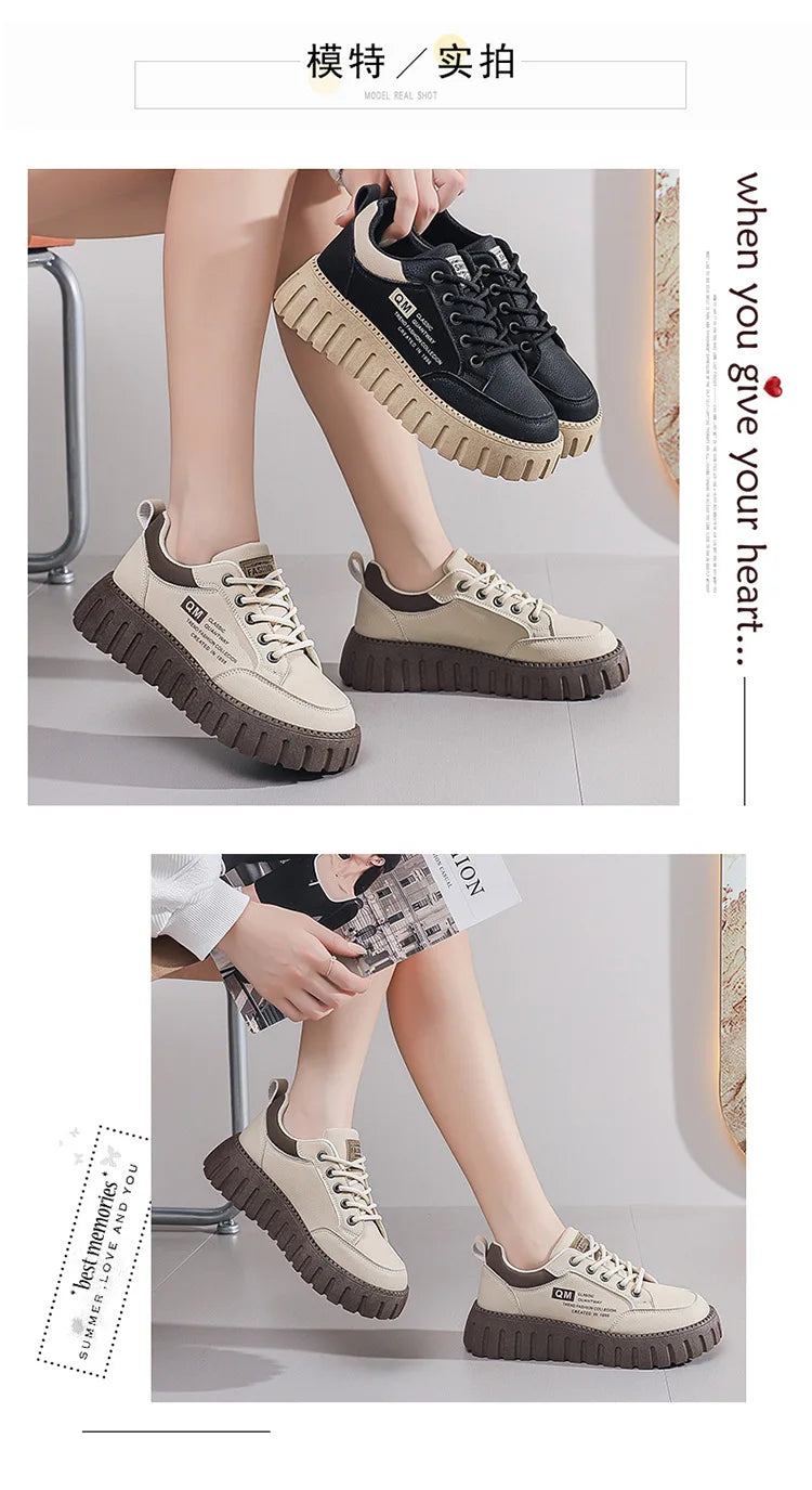2026 New Style Women's Spring Casual Shoes Campus Style Student Designer Platform Shoes Fashion Women Versatile Leather Sneakers