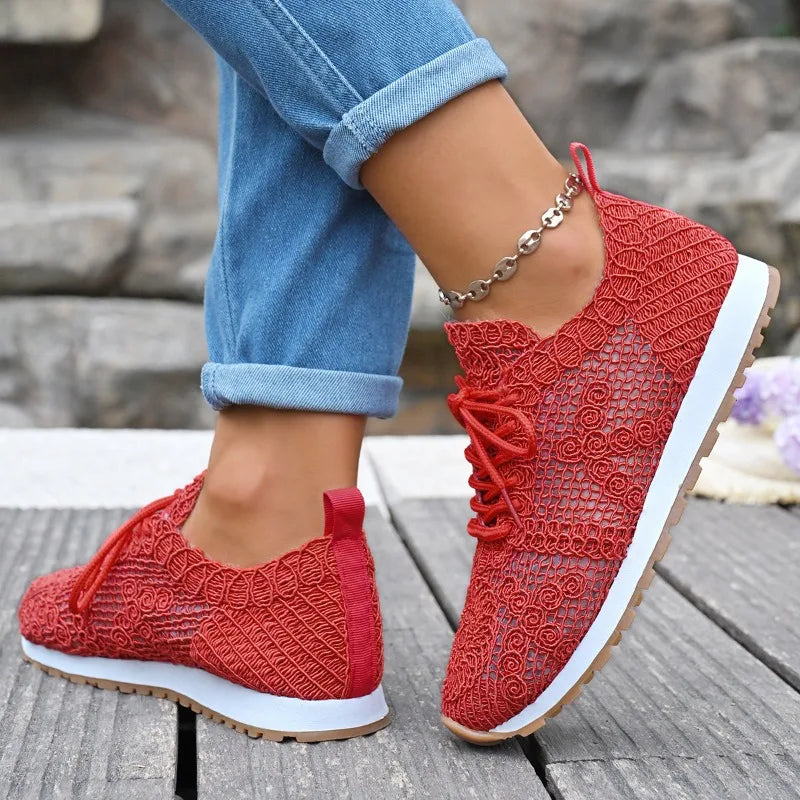 2026 Brown Knit Breathable Womens Sneakers Shoes New Platform Flats Woman Plus Size 43 Non Slip Casual Shoes Mesh Tenis De Mujer