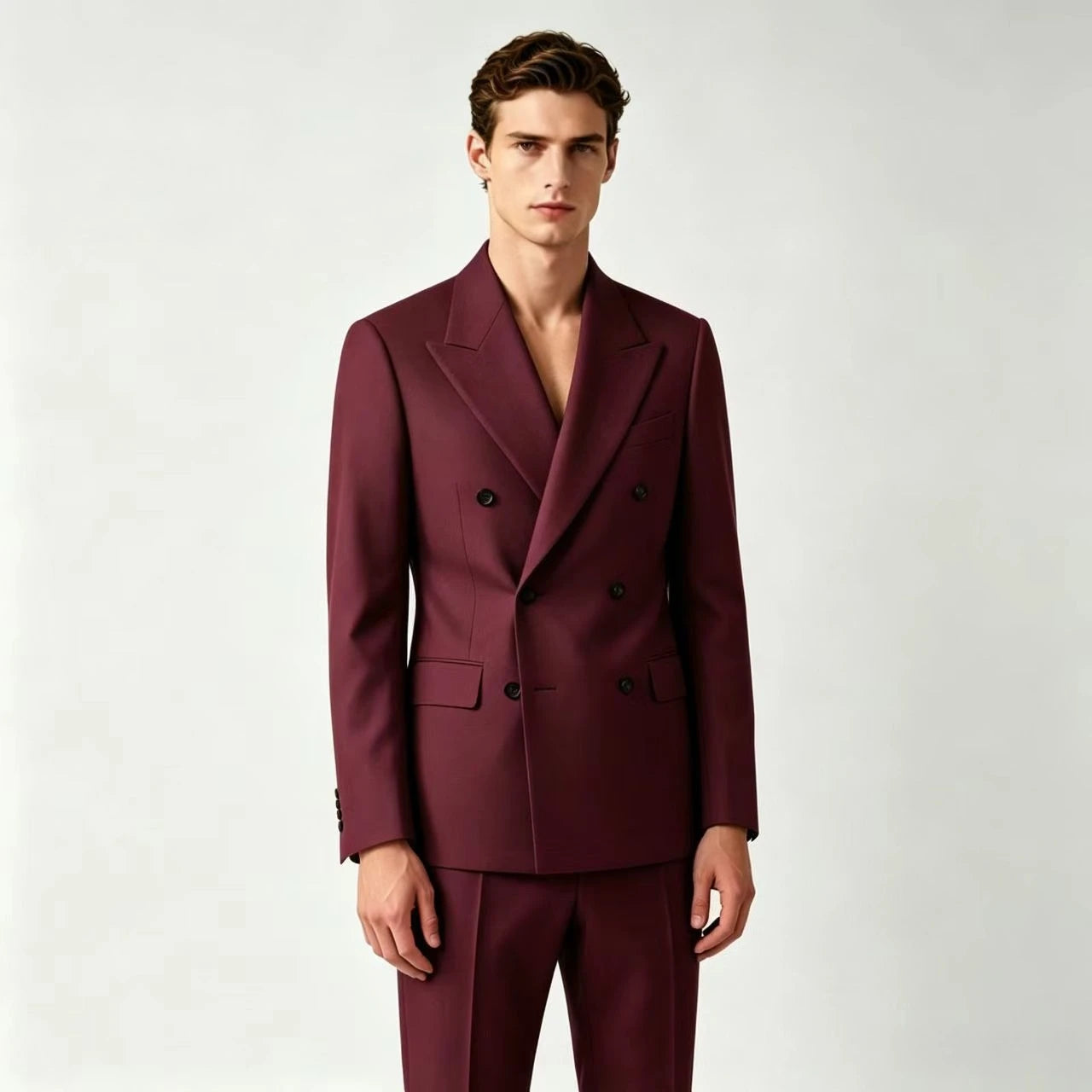 Men Double Breasted Suits For Wedding High Quality Slim Fit 2 Pieces Set Elegant Jackets Pants Blazers Fashion Classic Formal