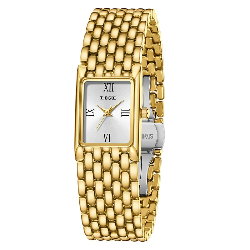 2025 LIGE New Watches Women Fashion Casual Luxury Gifts Womens Waterproof Square Dial Steel Belt Quartz Wrist Watch reloj mujer