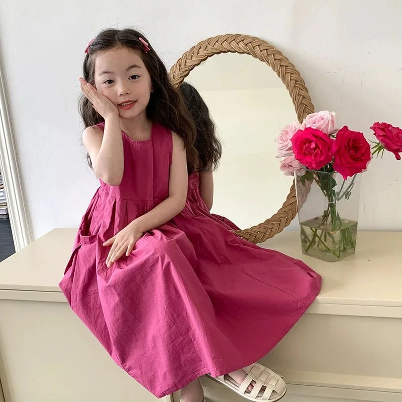 Girls Casual Dresses Girls' Dresses with Large Hemlines Sleeveless Casual Kids Dresses for Girls 2 To 8 Years Princess Dress