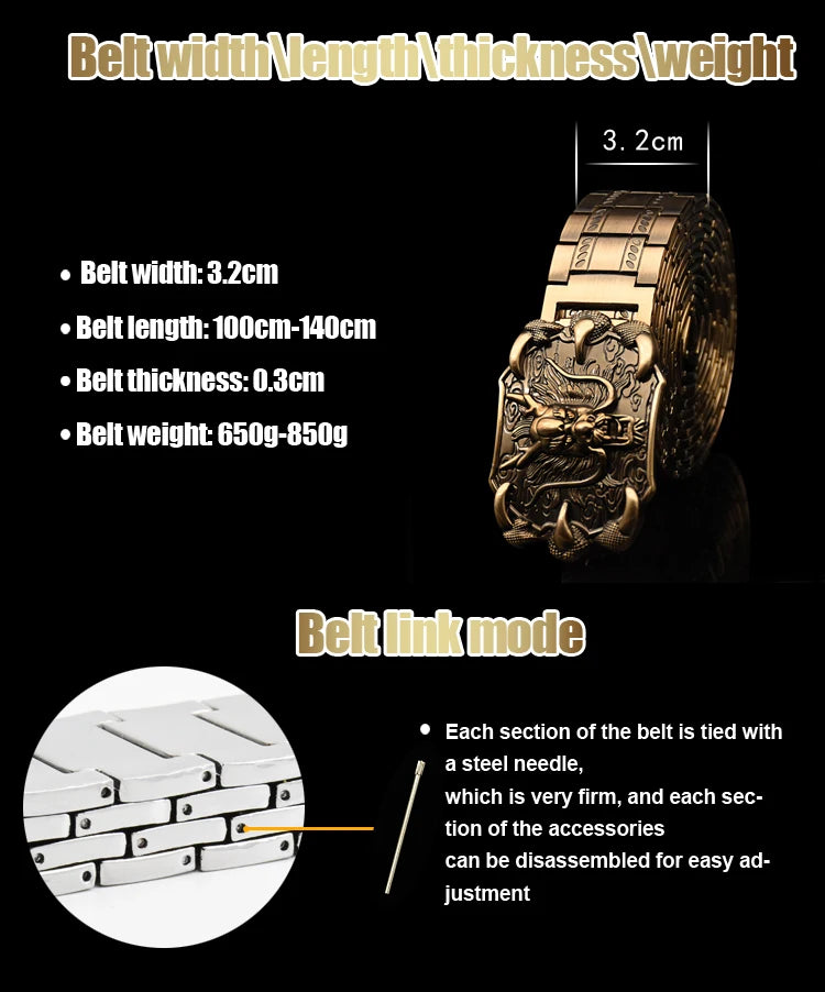 Men's belt Stainless steel Belt Retro Dragon metal Belt Gold Color Charm Belt Hip Hop Punk Strap self-defense luxury Belt male BAZAARHUBO