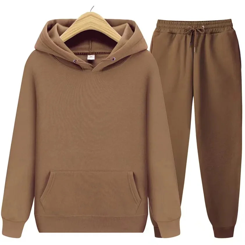 2026 men's autumn and winter casual two-piece hooded sweatshirt and pocket pants regular fit outdoor sports set BAZAARHUBO