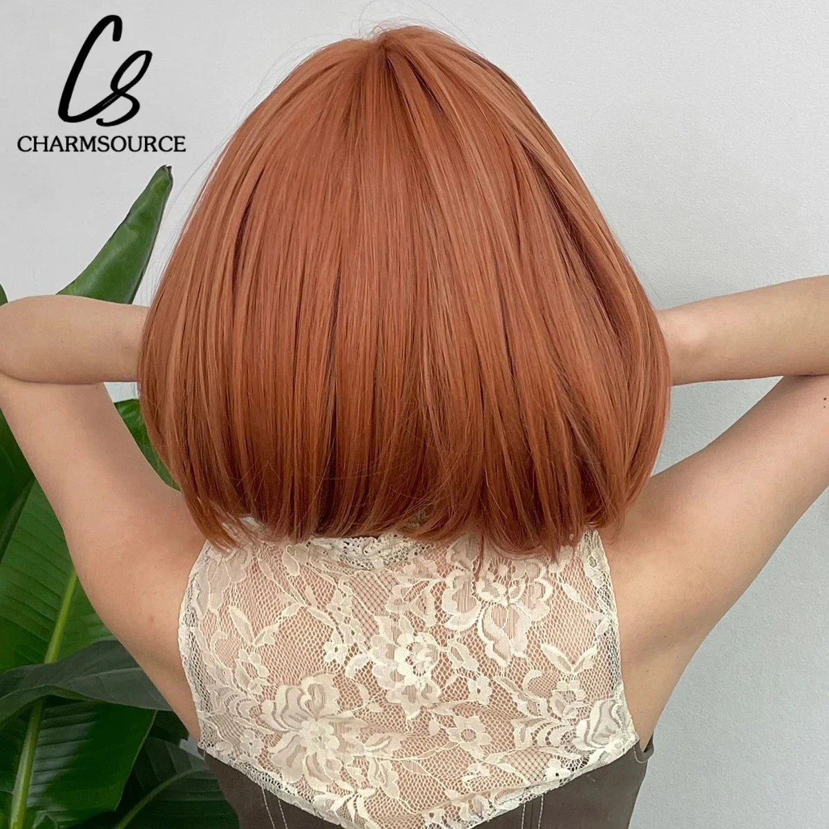 Copper Ginger Short Bob Straight Synthetic Wig with Bangs Heat Resistant Natural Looking Hair for Women Daily Use Cosplay Party