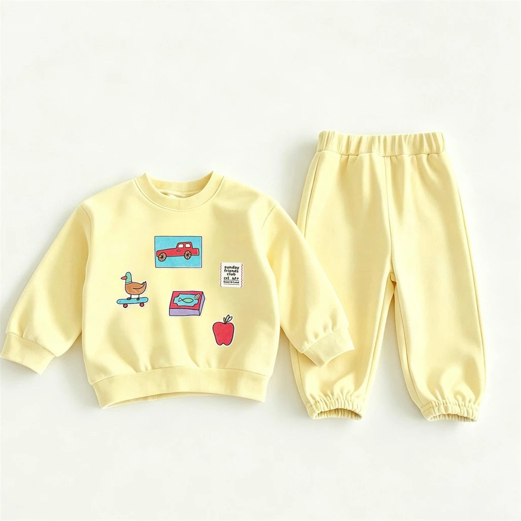 Toddler Fashion Casual Clothes Long-sleeved Outfits Baby Girls Cartoon Sweatshirts+Pants Two Piece Set Outer Wear Kids Tracksuit