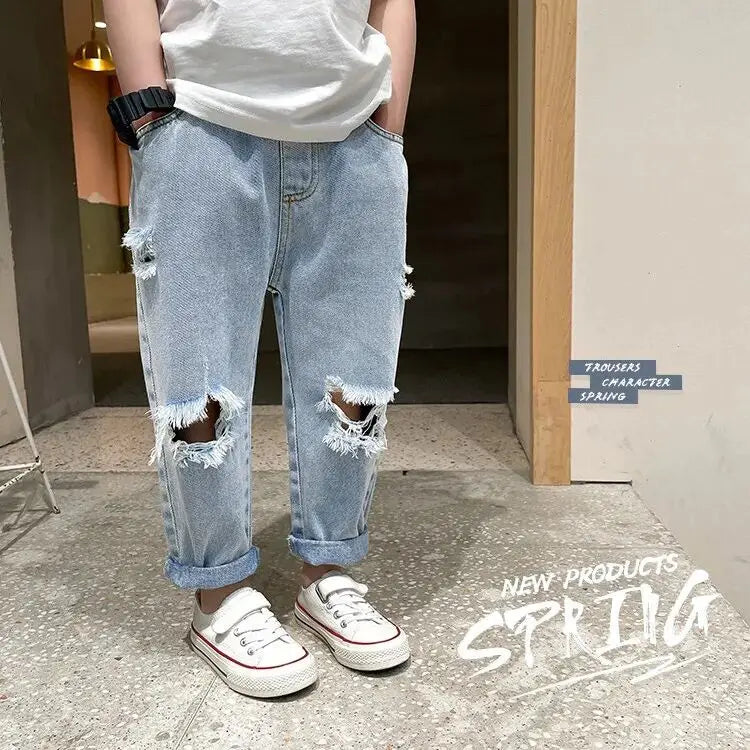 Kids Boys Pants Summer Ripped Jeans New Fashion Children's Baby Loose Casual Jeans Pants Boy and Girl Trousers