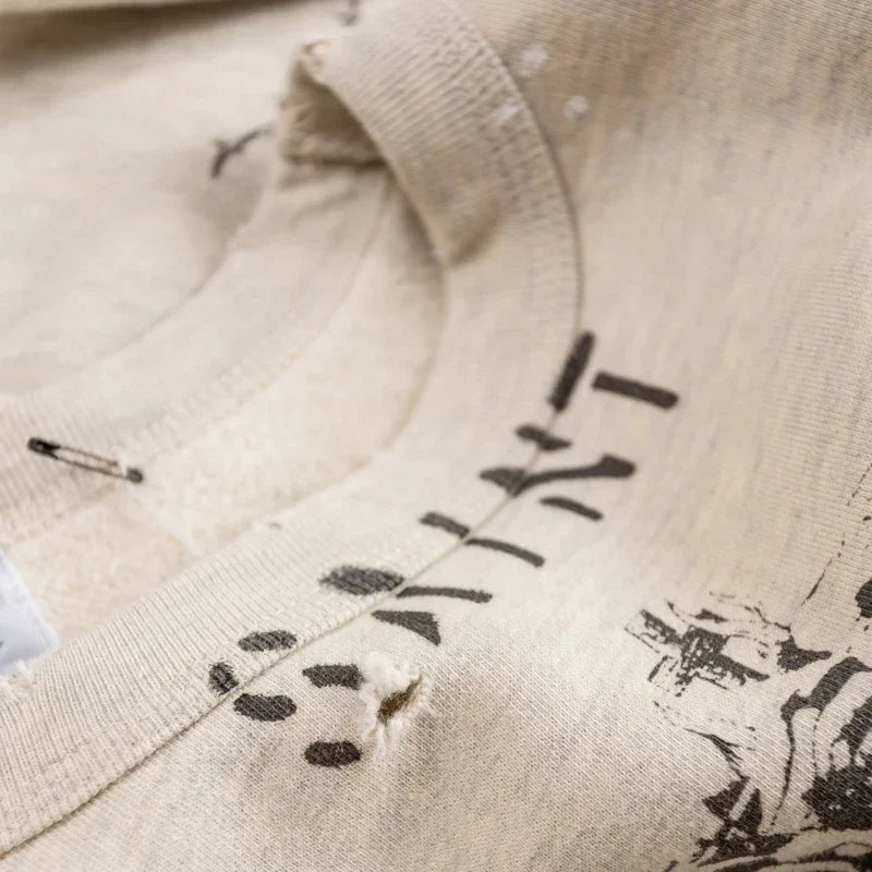 Real Photo Portrait Graffiti Print Saint Hoodie Wash Do Old Destroy Loose Pullover Casual Women Men Sweatshirt
