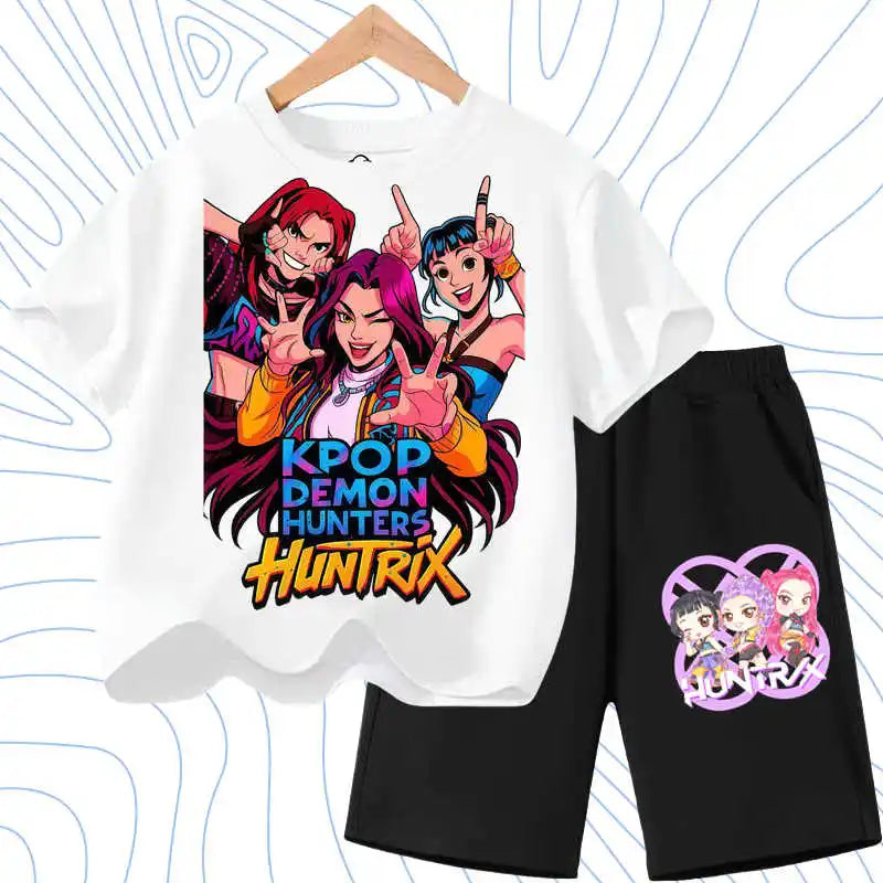Kids Fashion Outfits Teen Children's O Neck Short Sleeve Tops Shorts 2pcs Summer Girls Casual T Shirt Sets K POP Cartoon Printed