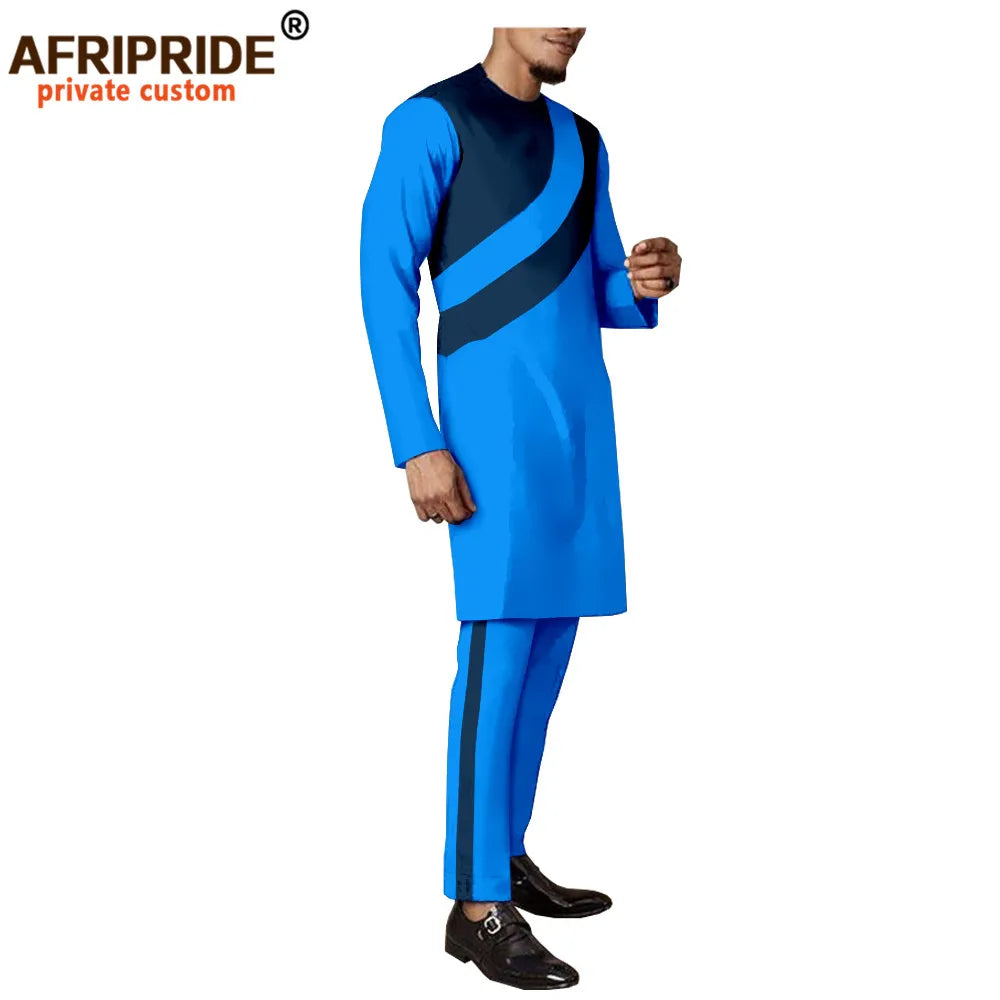 Tracksuit Men African Clothing Long Coats and Trousers 2 Piece Set Traditional Outfits Dashiki Outwear Wax Attire A2016036