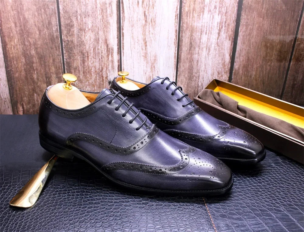 Noble Purple Handmade Mens Brogue Carved Leather Shoes Genuine Leather Men's Dress Shoes Classic Business Formal Shoes for Men