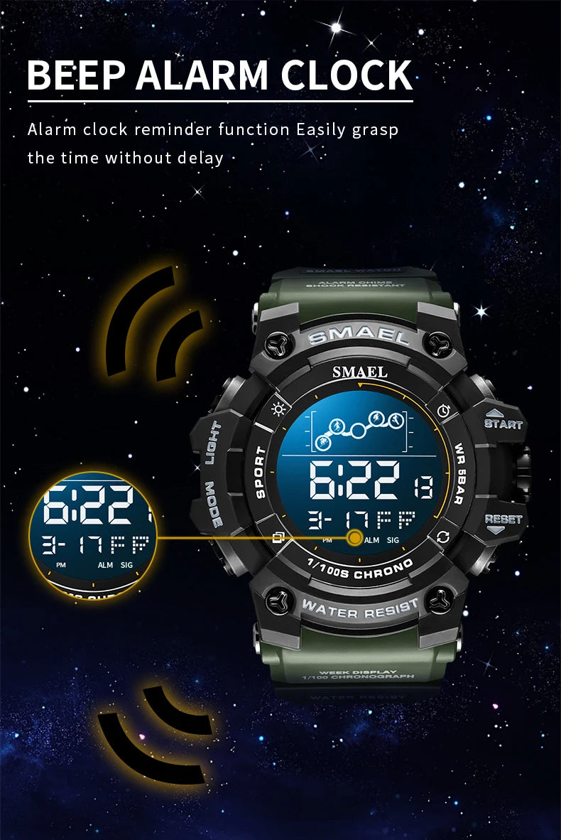 SMAEL Digital Watch LED Alarm Clock Military Watches Big Dial Digital Wristwatches 8082 Sport Watches for Men