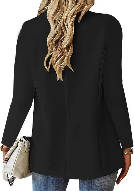 Plus Size Womens Blazer Commuter Long Sleeve Solid Color Notched Collar Button