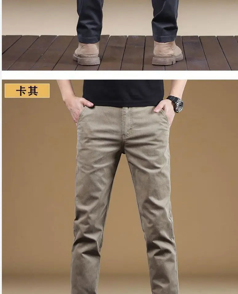 2025 Summer Thin Cotton Men's Casual Pants Trendy Versatile Elastic Light Business Trousers Work Formal Slim Straight Pants