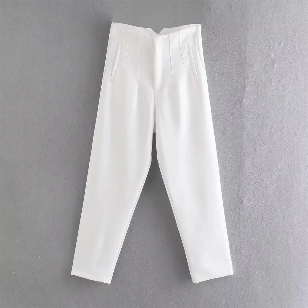 Duoperi Women High Waist Solid Trousers Chic Office Workwear Long Pants