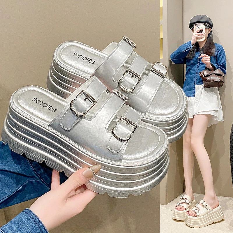 New Fashion Slippers Women Thickness Wedges High Heels Leisure Summer Sandals Female Platform Fish Mouth Shoes Ladies Slippers