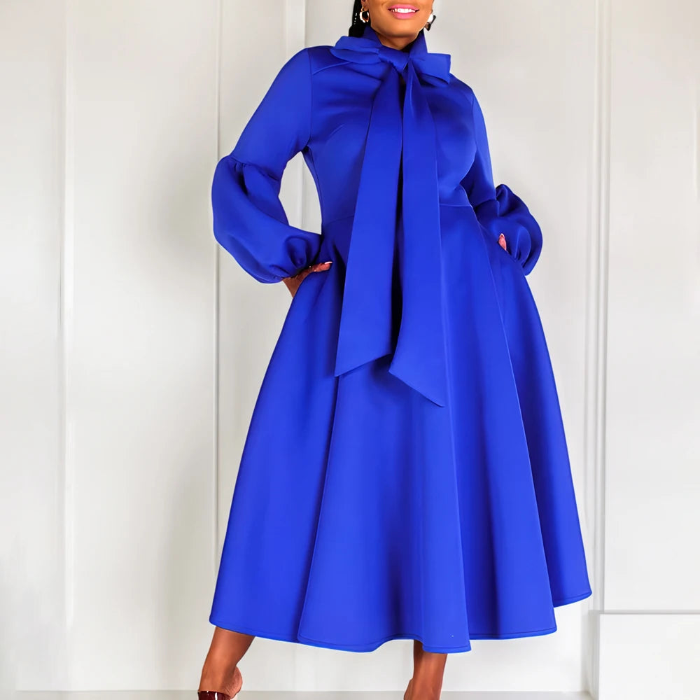 Church Dresses for Black Women African Vintage Fashion Bow Neck Formal Party Dress Ladies Elegant Swing Evening Dress Nice