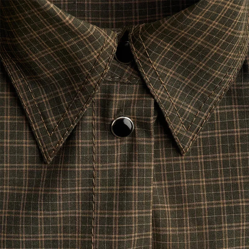 Casual Women's Green Plaid Shirts Loose Lapel Long Sleeve Single Breasted Pockets Female Shirt 2025 Autumn Lady All-match Tops