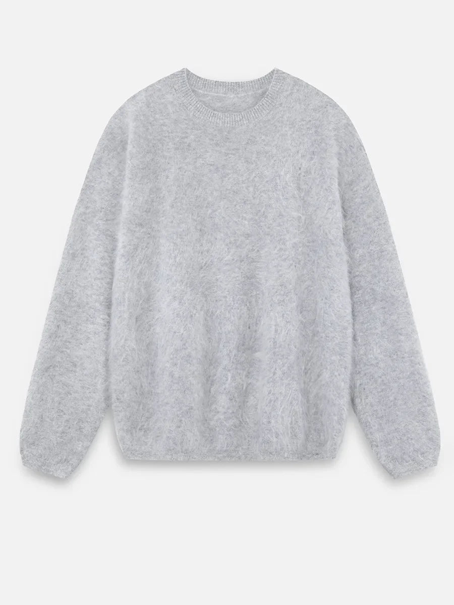 Blubelle Women's Autumn Winter Solid Color Knit Sweater O-Neck Long Sleeve Loose Fit Casual Relaxed Fashion Pullovers