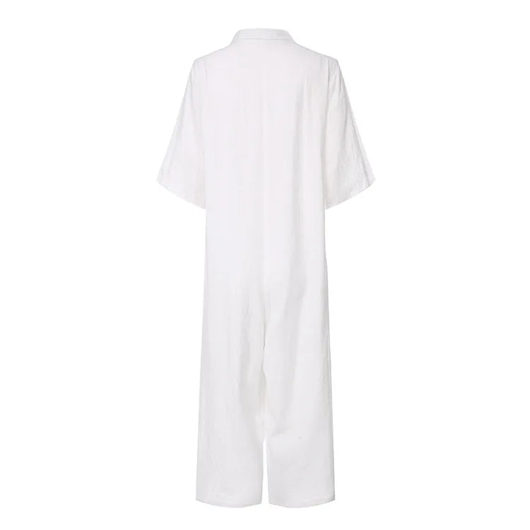 Elegant Autumn Casual Workwear Jumpsuit Cotton And Linen Women's Trousers Spring Autumn Office Lady Loose Jumpsuits Female