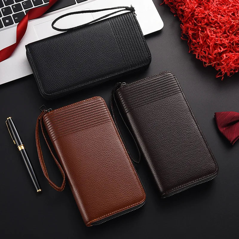 New Color Men`s Long Wallet For Men Rfid Blocking Clutch Organizer Zipper Leather Business Id Credit Card Holder Purse 2024 New