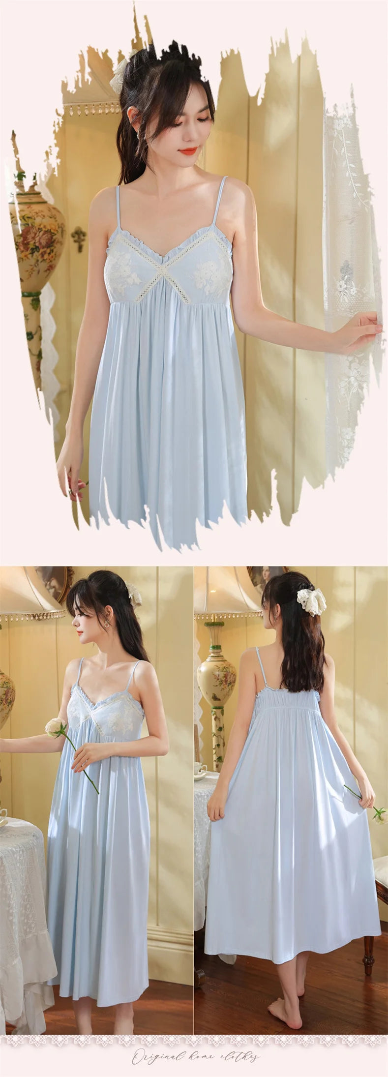Summer New Sweet Palace Embroidered Lace Knitted Cotton Small Sexy Sling Lace Nightdress Princess Pajamas