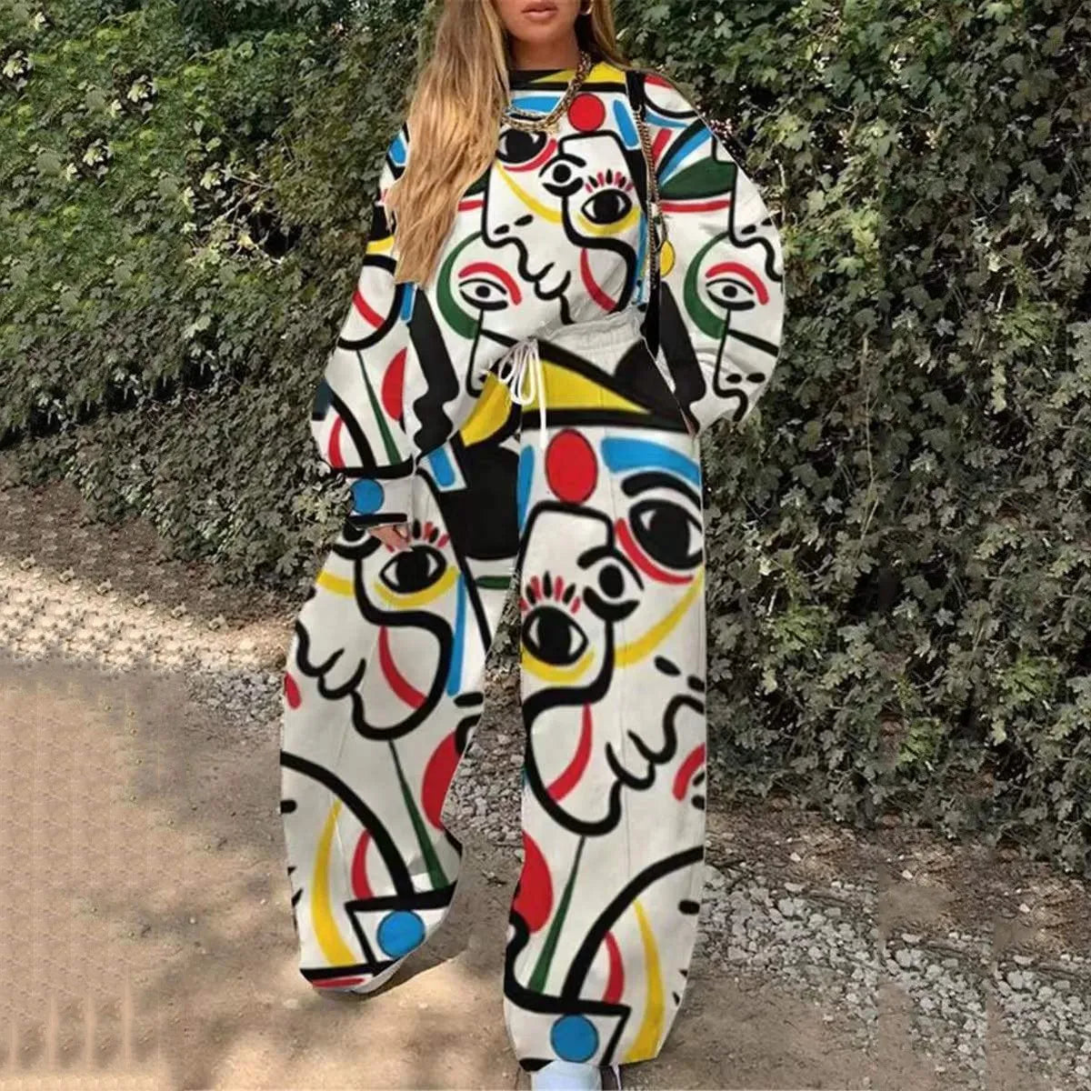 Fashion Print Oversized Tracksuit Suit Women Two Piece Pants Sets Casual Sweatshirt Trousers Streetwear 2 Piece Set Lady Outfit