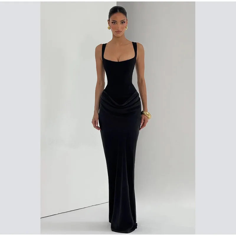 Women Sexy Solid Pleated Strapless Dress Lady Chic Off-shoulder Backless High Waist Split Dresses 2026 New Evening Party Gown