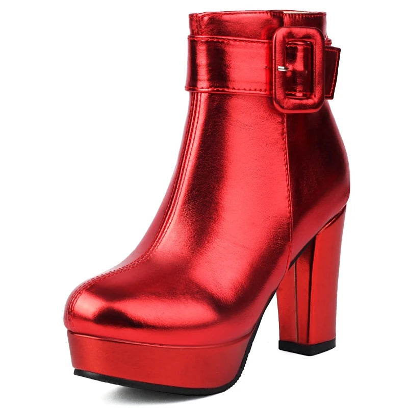 Luxury Women's Ankle Boots High Heels Platform Short Boot Zipper Gold Silver Pink Red Party Dance Shoes Female Large Size 45 48