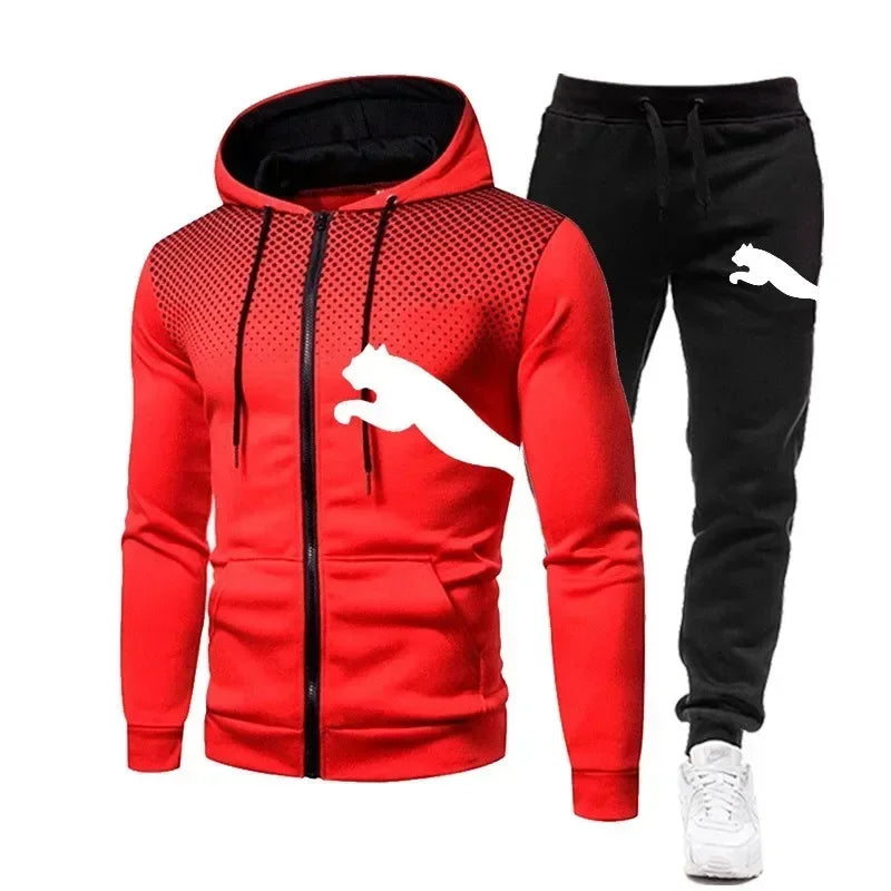 Two-piece Set of Men's Casual Outdoor Sportswear for Autumn, Men's Two-piece Set of Zippered Hooded Sweatshirt and Sweatpants BAZAARHUBO