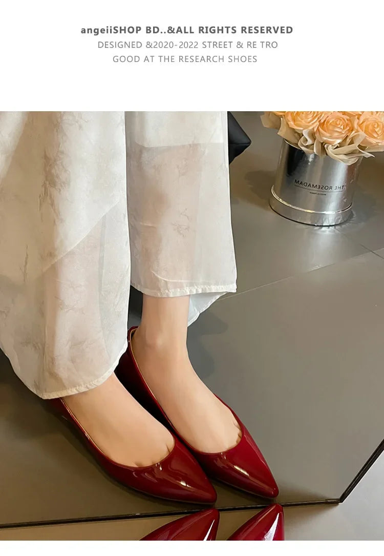 Fashion Flats Women Low Heels 5cm Internal Height Increasing Shoe Women Shoes Pointed Toe Patent Leather Office Driving Shoes