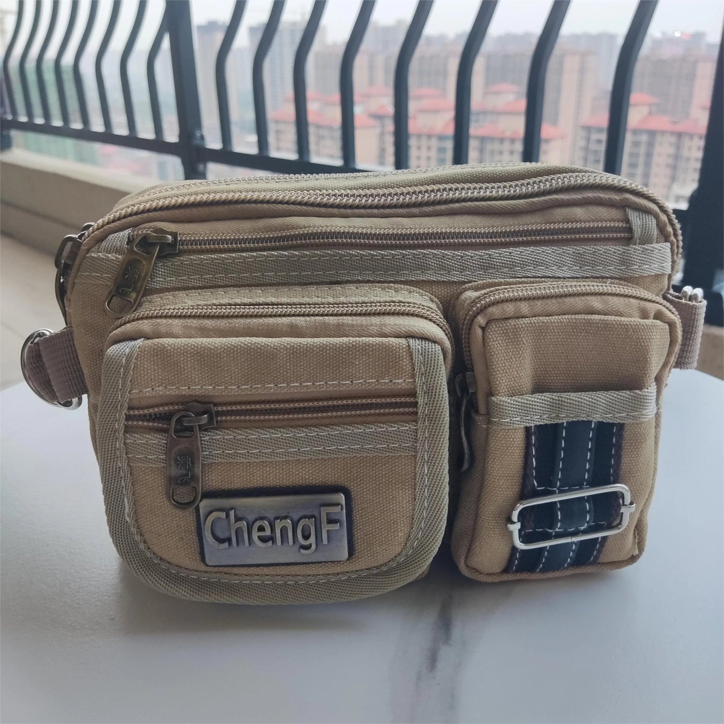 Fashionable Multi Layer Zipper Waist Bag Fanny Pack, Canvas Retro Basic Chest Crossbody Bag Men's Sports Running Phone Pocket